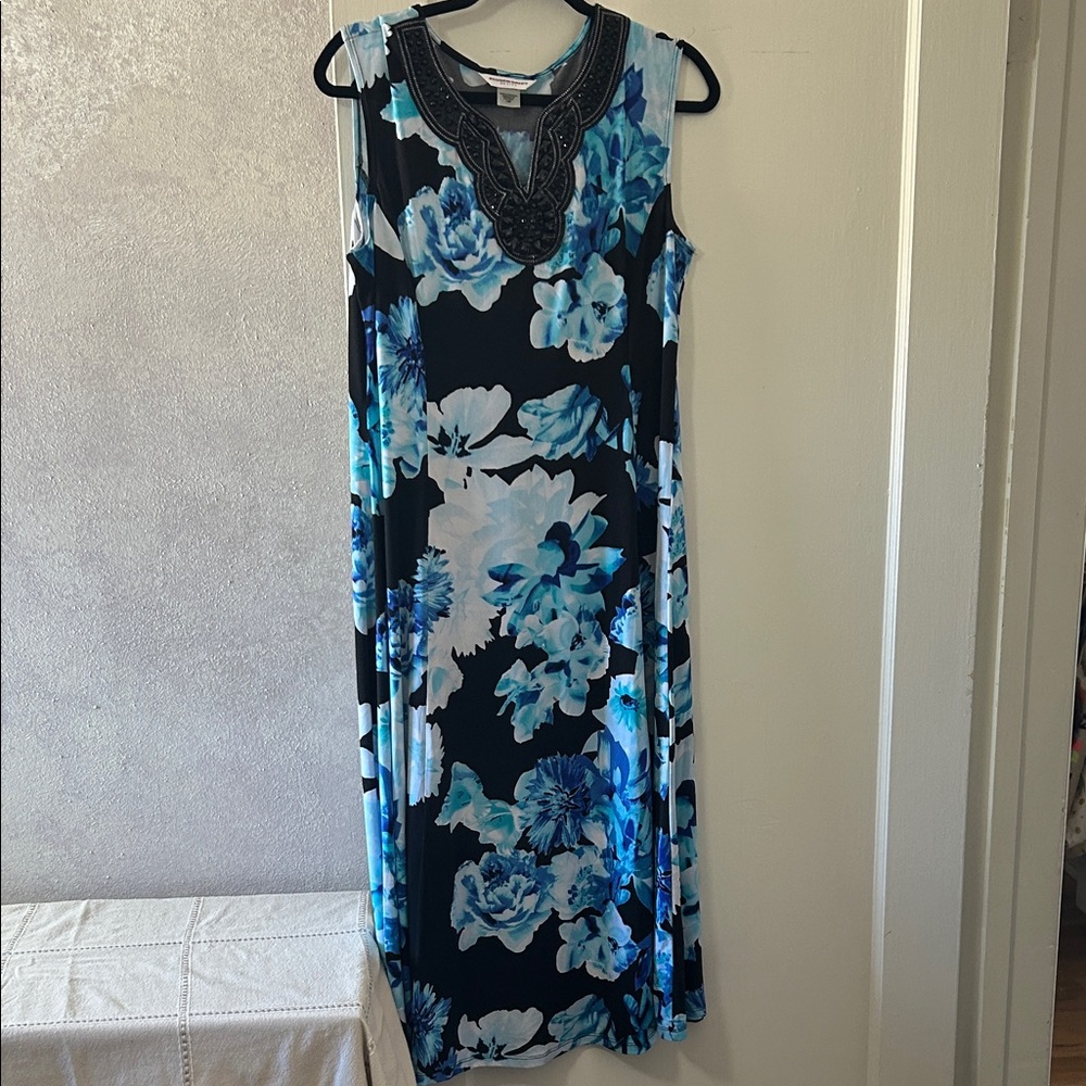Allison Daley Black and Blue Floral Maxi Dress